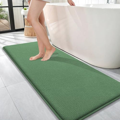 OLANLY Memory Foam Bathroom Runner Rugs 47x17, Long Bath Mats, Olive Green
