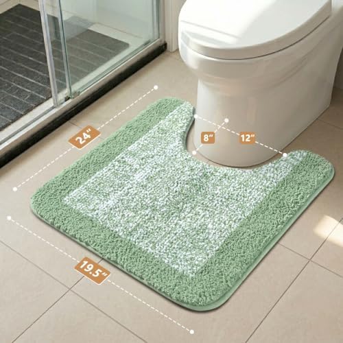 Toilet Rug U-Shaped 24x19 Washable Non Slip, Soft Absorbent Bath Mat Green
