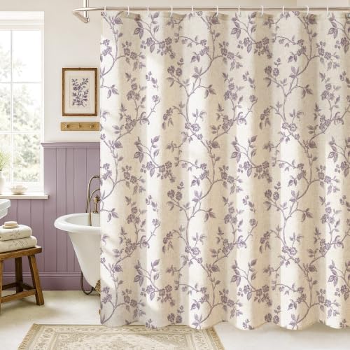 MitoVilla Long Linen Floral Shower Curtain for Bathroom,72 x 78