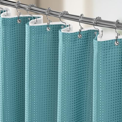 Vipfree 3 in 1 Shower Curtain Set, Waffle Shower Curtain and Liner Set with 12 Double Sided Shower Curtain Hooks, 258GSM Luxury Weighted Cloth Shower Curtains for Bathroom, 72 W x 72 H, Teal