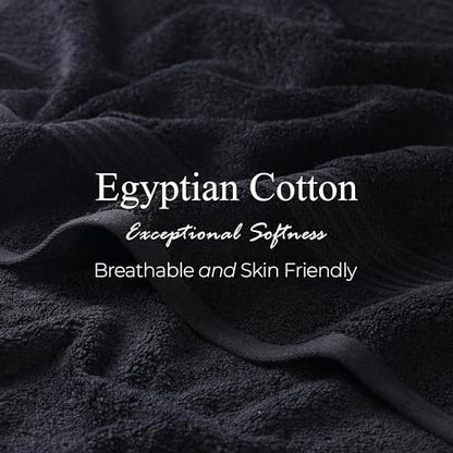 Superior Egyptian Cotton 12-Piece Towel Set, Assorted Towels for Home Bathroom, Guest Bath Decor Essentials, Includes 4 Bath, 4 Hand, 4 Face Towels/Washcloths, Quick Dry, Absorbent - Black