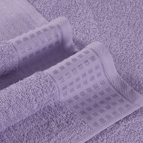 GLAMBURG 100% Cotton Ultra Soft 6 Pack Towel Set, Contains 2 Bath Towels 28x55 Inches, 2 Hand Towels 16x24 Inches & 2 Wash Coths 12x12 Inches, Compact Absorbent Lightweight & Quickdry - Purple