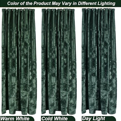 TAMGHO Extra Long Shower Curtain 84 inch Height, Crushed Velvet XL Shower Curtain Set with 12 Gold Hooks, Waterproof Thick Fabric, Machine Washable, 72W x 84H, Dark Green
