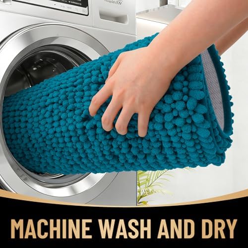 OLANLY Thick Chenille Bathroom Runner Rugs Mats 70x24, Peacock Blue