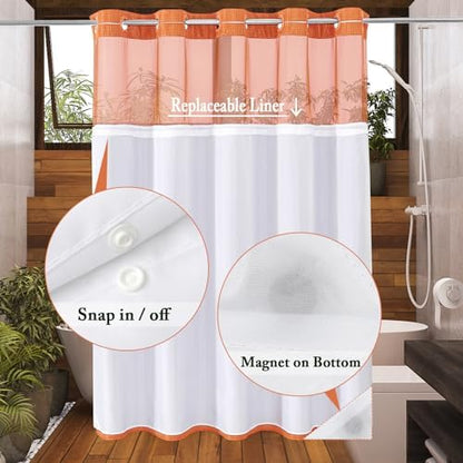 Gibelle No Hook Cloth Burnt Orange Shower Curtain with Liner, 72x74