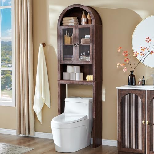 IFGET Arched Over The Toilet Storage Cabinet with Acrylic Doors,Dark Walnut