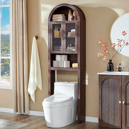 IFGET Arched Over The Toilet Storage Cabinet with Acrylic Doors,Dark Walnut
