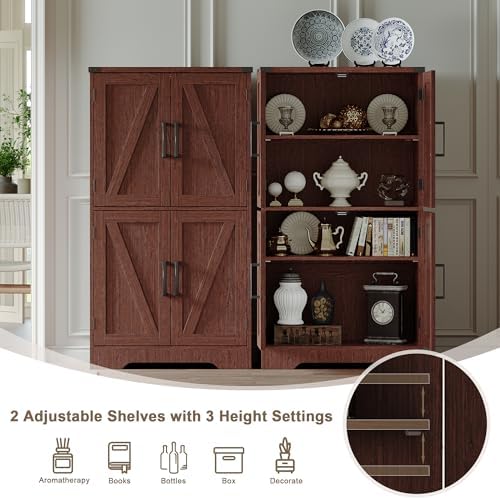 Treocho Farmhouse Bathroom Floor Cabinet with Adjustable Shelves