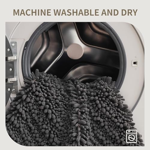 Bathroom Rugs Non Slip Washable, Extra Thick Soft Chenille Absorbent Bath Mat, High Density Barrier Non Slip Backing, Quick Dry Plush Shaggy Floor Carpet for Tub&Shower 24x17, Darkgrey