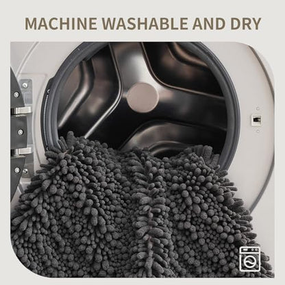 Bathroom Rugs Non Slip Washable, Extra Thick Soft Chenille Absorbent Bath Mat, High Density Barrier Non Slip Backing, Quick Dry Plush Shaggy Floor Carpet for Tub&Shower 24x17, Darkgrey