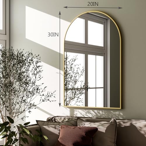 HARRITPURE 20"x30" Arched Bathroom Mirror Wall Mounted Gold Arch Mirror
