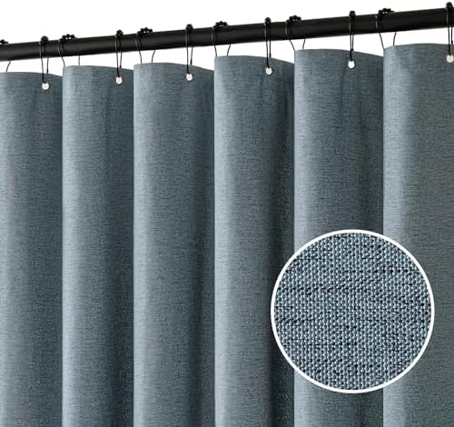 MIULEE 72 x 84 Extra Long Linen Shower Curtain Dusty Blue 12 Metal Hooks
