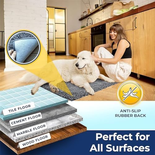 Muddy Mat® | Chenille Bathroom Rugs Quick Dry Microfiber Mats Non Slip Washable, Extra Thick, Soft and Highly Absorbent Bath Mats for Bathroom, Kitchen, and Shower Floor - Grey 24"x35"