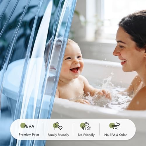 Bathway Shower Curtain Liner, Clear Shower Curtain Liner 72x72 PEVA Waterproof Shower Curtain Liner Plastic with 3 Magnets and 12 Rustproof Metal Grommets, Lightweight Blue Shower Liner for Bathroom