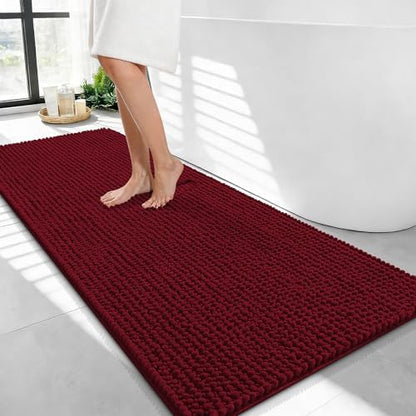 OLANLY Thick Chenille Bathroom Runner Rugs Mats 44x24, Burgundy