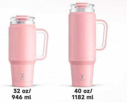 Meoky 40 oz Tumbler with Handle and Straw, Insulated Tumbler with Lid and Straw, Stainless Steel Travel Mug, Keeps Cold for 34 Hours, 100% Leak Proof, Fits in Car Cup Holder (Blush)