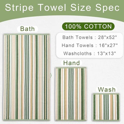 VOOVA & MOVAS Striped Towels 3 Pack, 100% Cotton, Sage Beige