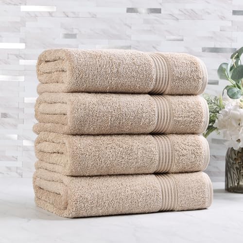 Superior Egyptian Cotton 4-Piece Bath Towel Set for Shower, Bath, Spa, Resort, Hotel, Soft Body Towels, Airbnb Essentials, Apartment, Dorm, Quick Dry, Absorbent, Bathroom Basics, Taupe
