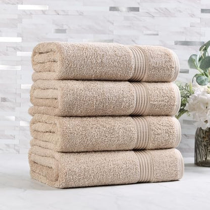 Superior Egyptian Cotton 4-Piece Bath Towel Set for Shower, Bath, Spa, Resort, Hotel, Soft Body Towels, Airbnb Essentials, Apartment, Dorm, Quick Dry, Absorbent, Bathroom Basics, Taupe