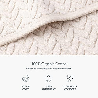 Texere 100% Organic Cotton Jacquard 650 GSM Premium Bath Towel Sets - Extra Absorbent Quick Dry and Plush (Cable, Birch, 2 Bath Towels)