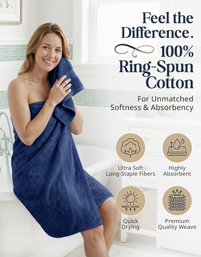 LANE LINEN Bath Towel Set Absorbent Quick Dry 100% Cotton 6 Piece - Navy