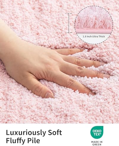 ILANGO Dark Pink Bathroom Rugs 24" × 17" Small Non Slip & Super Absorbent Extra Thick Soft, Washable Bath Mat for Floor, Microfiber Plush Shaggy Bath Rug with Rubber for Bathtub Shower Room Sink