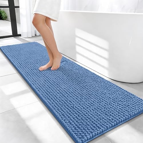 OLANLY Thick Chenille Bathroom Runner Rugs Mats 59x20, Cornflower Blue