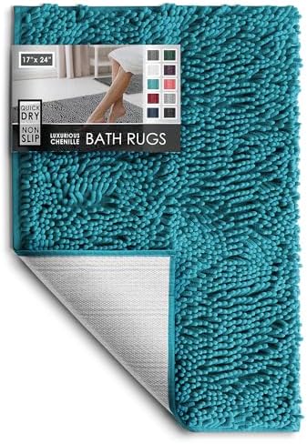 Hearth & Harbor Bathroom Rugs, Chenille Bath Mat - Machine Washable Bath Mats for Bathroom Non-Slip Backing Rubber, Quick Dry Bathroom Mat