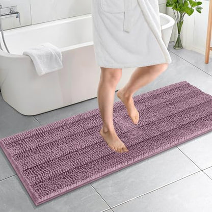 OLANLY Thick Bathroom Runner Rugs 59x20, Soft Chenille Bath Rugs, Deep Plum