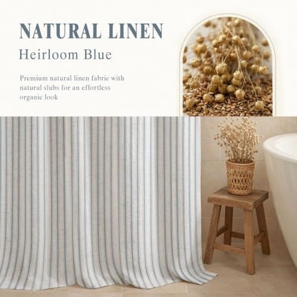 Farmhouse Striped Shower Curtain Heirloom Blue Vintage Linen Curtain 72X72