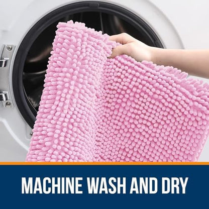 OLANLY Chenille Bathroom Rugs Mats Sets 2 Piece, 47"x20"+24"x20", Pink