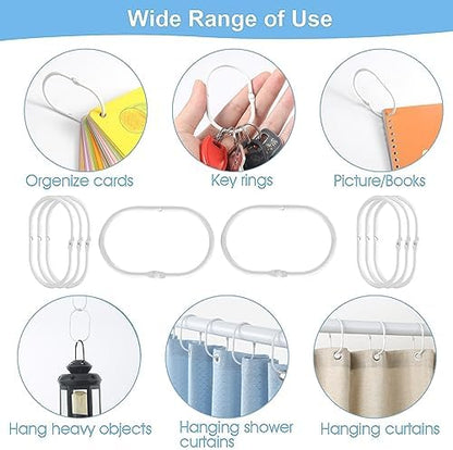 Goowin 24 Pcs Shower Curtain Rings, Shower Curtain Hooks, Oval Snap Shower Rings for Curtain, Metal Shower Curtain Rings Rust Proof, Glide Smoothly Shower Hooks for Shower Curtain Rod (White)