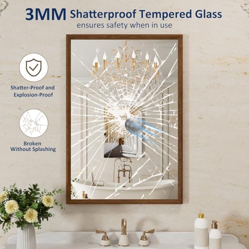 WEER Walnut Bathroom Vanity Mirror 24X36 Inch