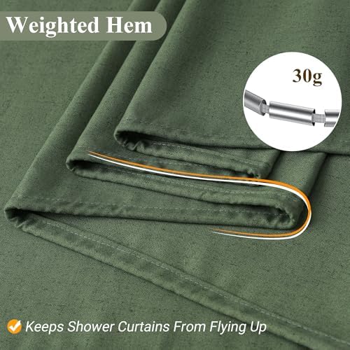 Naturoom Linen Shower Curtain 78 Inch Long for Bathroom Olive Green 1 Panel