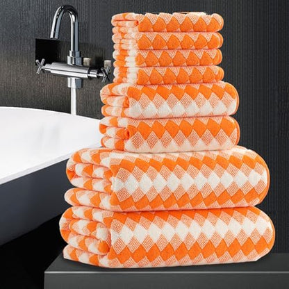 8 Piece Bathroom Towel Set |2 Oversized Bath Towels,2 Hand Towels,4 Washcloths| 600GSM Soft Hotel Towel Set Extra Large Bath Sheet for Bathroom,Highly Absorbent Quick Dry Bath Towel Collections,Orange