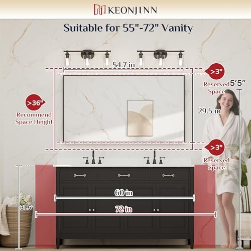 Keonjinn 55x30 Inch Gold Bathroom Mirror for Over Sink, HD Tempered Glass