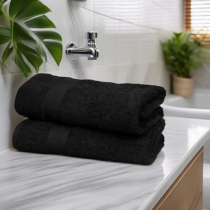 Medium Size Bath Towels Set of 6 – 100% Cotton Terry – 24" x 48" – Quick Dry, Soft & Highly Absorbent – Black Towels for Bathroom, Gym, Spa, Pool & Daily Use