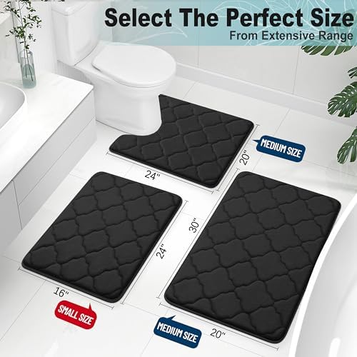 OLANLY Memory Foam Bath Mat Rug 24x16, Ultra Soft Bathroom Rugs, Black