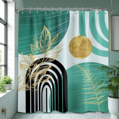 Teal and Gold Shower Curtain, 72x72 in, Mid Century Modern Turquoise
