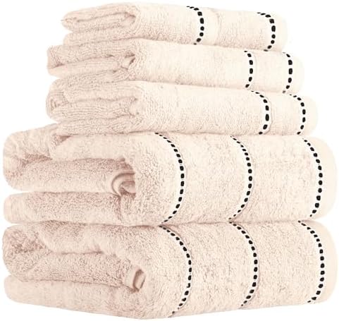 Lavish Home 6PC Towel Set - 525GSM 100% Cotton Bathroom Essentials with 2 Bath Towels, 2 Hand Towels, and 2 Wash Cloths - Absorbent Sheets for Bath, Shower, Gym, Spa, and Dorm Room (Beige)