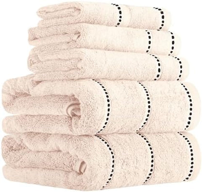 Lavish Home 6PC Towel Set - 525GSM 100% Cotton Bathroom Essentials with 2 Bath Towels, 2 Hand Towels, and 2 Wash Cloths - Absorbent Sheets for Bath, Shower, Gym, Spa, and Dorm Room (Beige)
