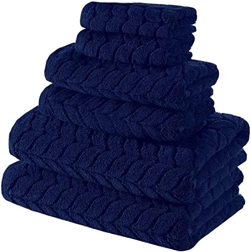 BAGNO MILANO Turkish Cotton Bath Towels, Hand Towels - Soft Plush Jacquard Collection Luxury Towels Set (Navy, Bath Towel Set of 2)