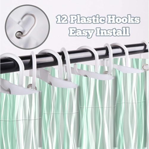 Moonslim Sage Green Grey Ombre Shower Curtain, Modern Wavy Abstract Striped Line Bathroom Curtain, Waterproof Fabric Bath Decor, 72 x 72 Inch