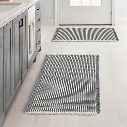 MIULEE Set of 2 Waffle Bathroom Rugs Dark Grey&Cream Bath Mat 17x24 Inch