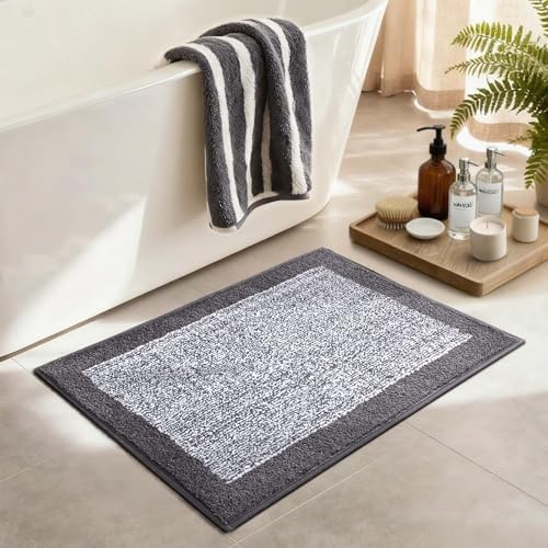 Bathroom Rugs 30x20 Non Slip Washable, Soft Absorbent Bath Mat Grey