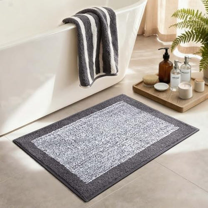 Bathroom Rugs 30x20 Non Slip Washable, Soft Absorbent Bath Mat Grey