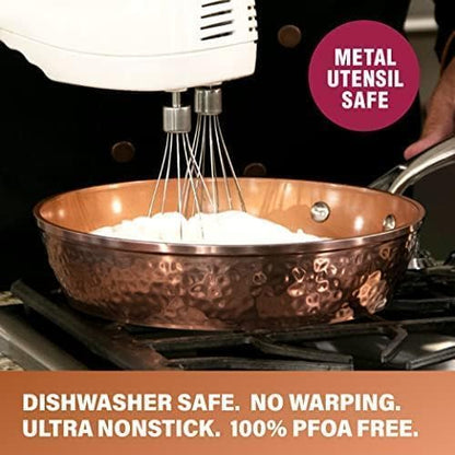Gotham Steel Hammered 15 Pc Ceramic Cookware Set Nonstick, Induction Pots and Pans Set Non Stick with Bakeware Set & Steamer for Cooking, Non Toxic PFOA PFOS Free, Oven & Dishwasher Safe - Copper