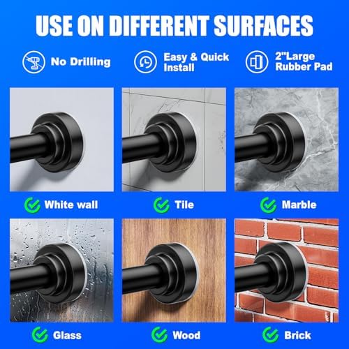 Ausemku Shower Curtain Rod - 32-104 Inch Rustproof Tension Rod, Non-Slip Spring Design, No Drilling Adjustable Curtain Rod for Bathroom, Kitchen, and Closet（Black）