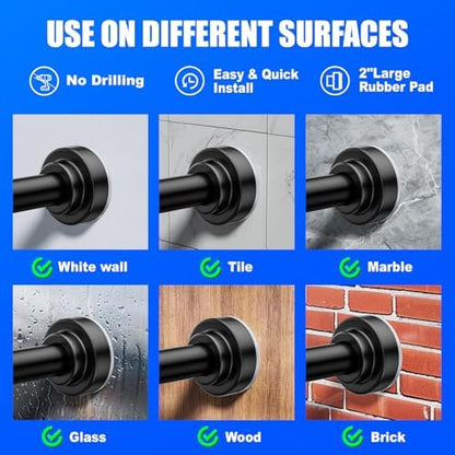 Ausemku Shower Curtain Rod - 32-43 Inch Rustproof Tension Rod, Non-Slip Spring Design, No Drilling Adjustable Curtain Rod for Bathroom, Kitchen, and Closet（Black）