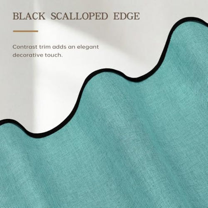 Furlinic No Hook Shower Curtain 48x75 Waterproof Scalloped Stall Linen Teal